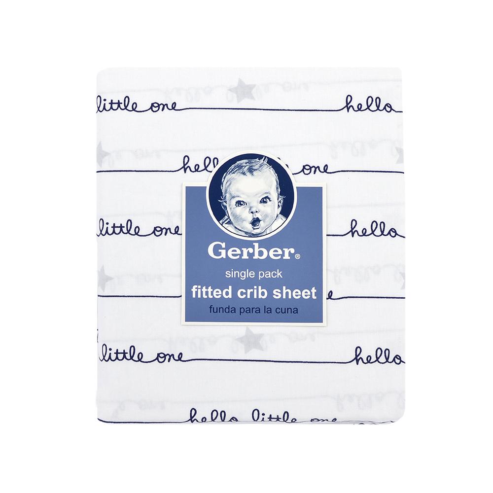 1-Pack Boys Navy Script Fitted Crib Sheet, view 2