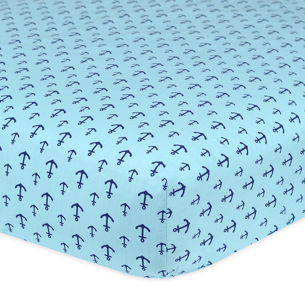 1-Pack Boys Blue Anchors Fitted Crib Sheet