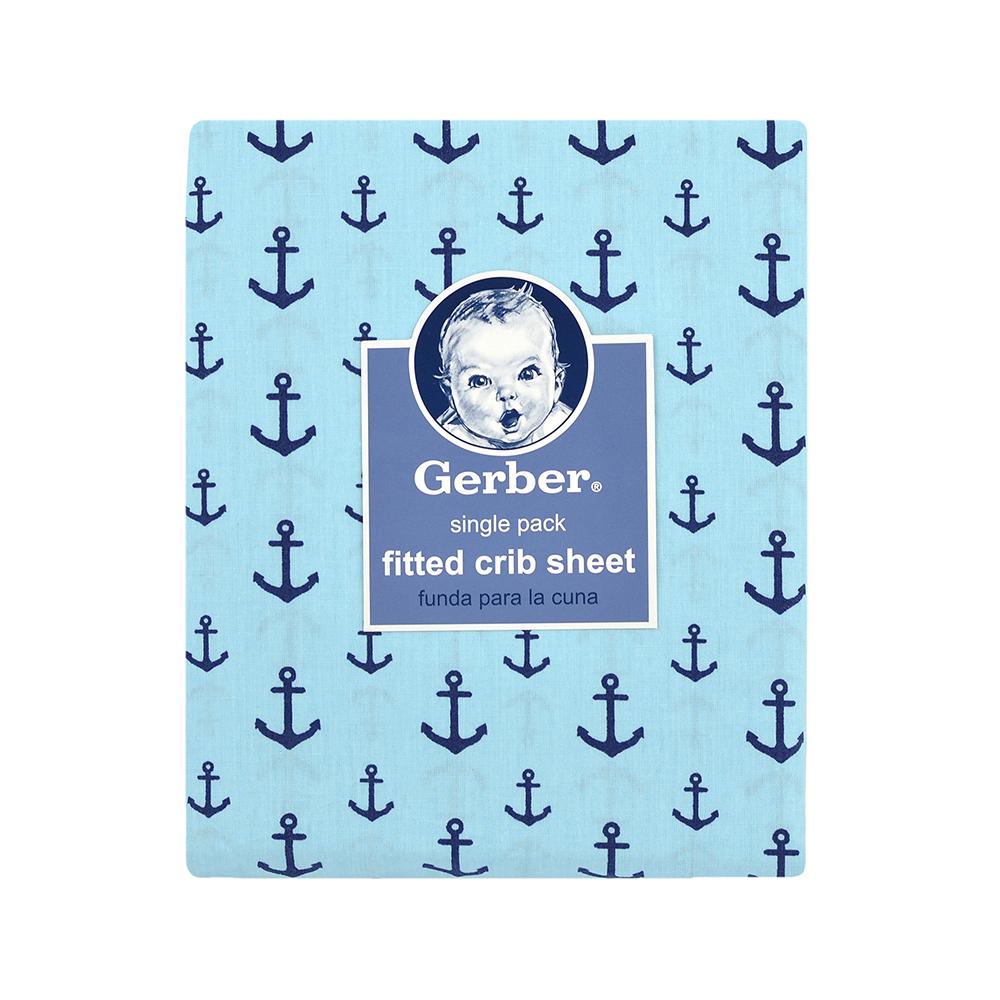 1-Pack Boys Blue Anchors Fitted Crib Sheet, view 2