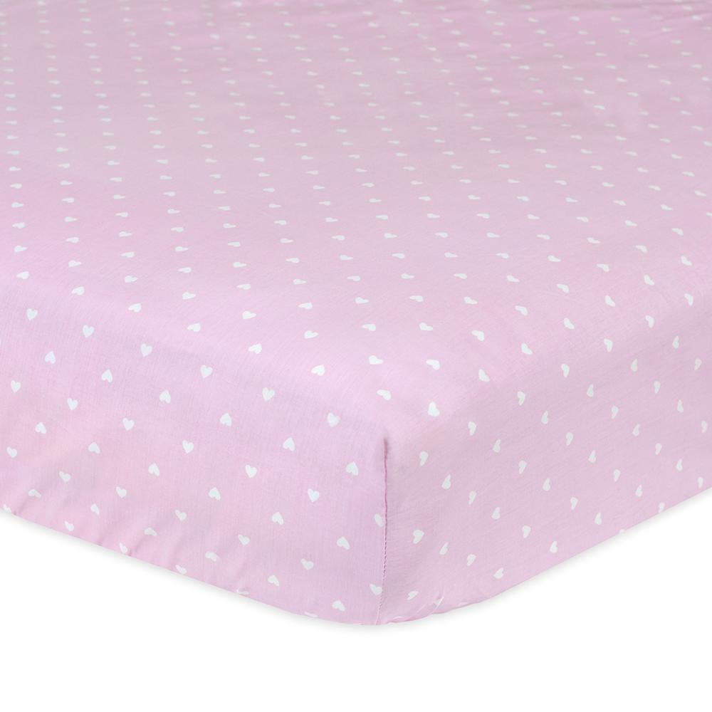 1-Pack Girls Pink Hearts Fitted Crib Sheet