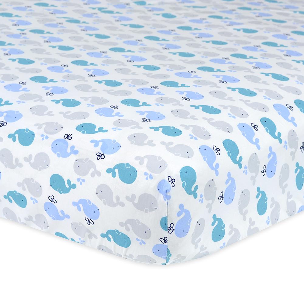 1-Pack Boys Blue Whales Fitted Crib Sheet