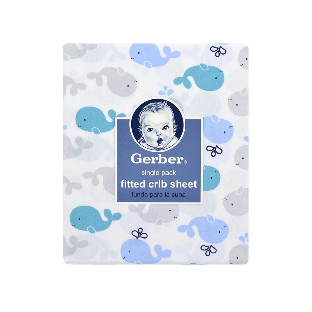 1-Pack Boys Blue Whales Fitted Crib Sheet, view 2