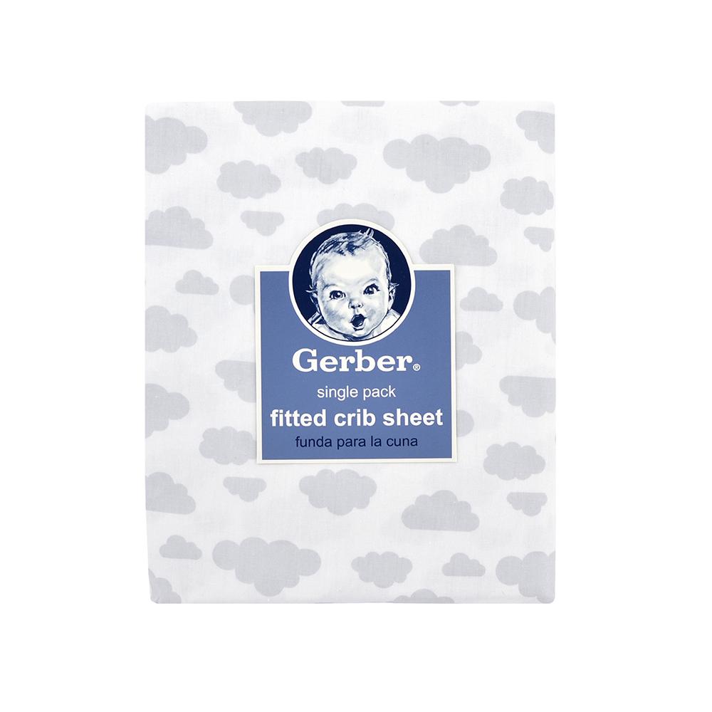 1-Pack Neutral Grey Cloud Fitted Crib Sheet, view 2