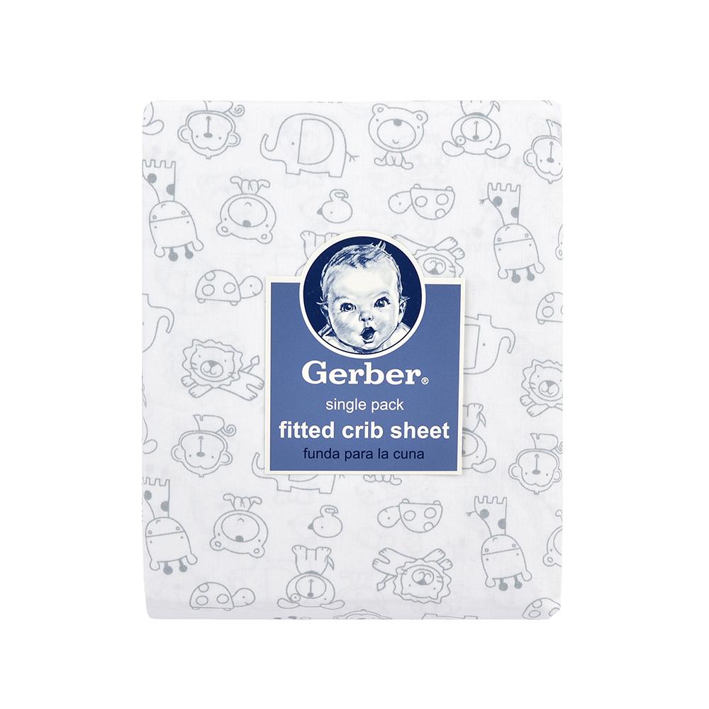 1-Pack Neutral Grey Animals Fitted Crib Sheet, view 2