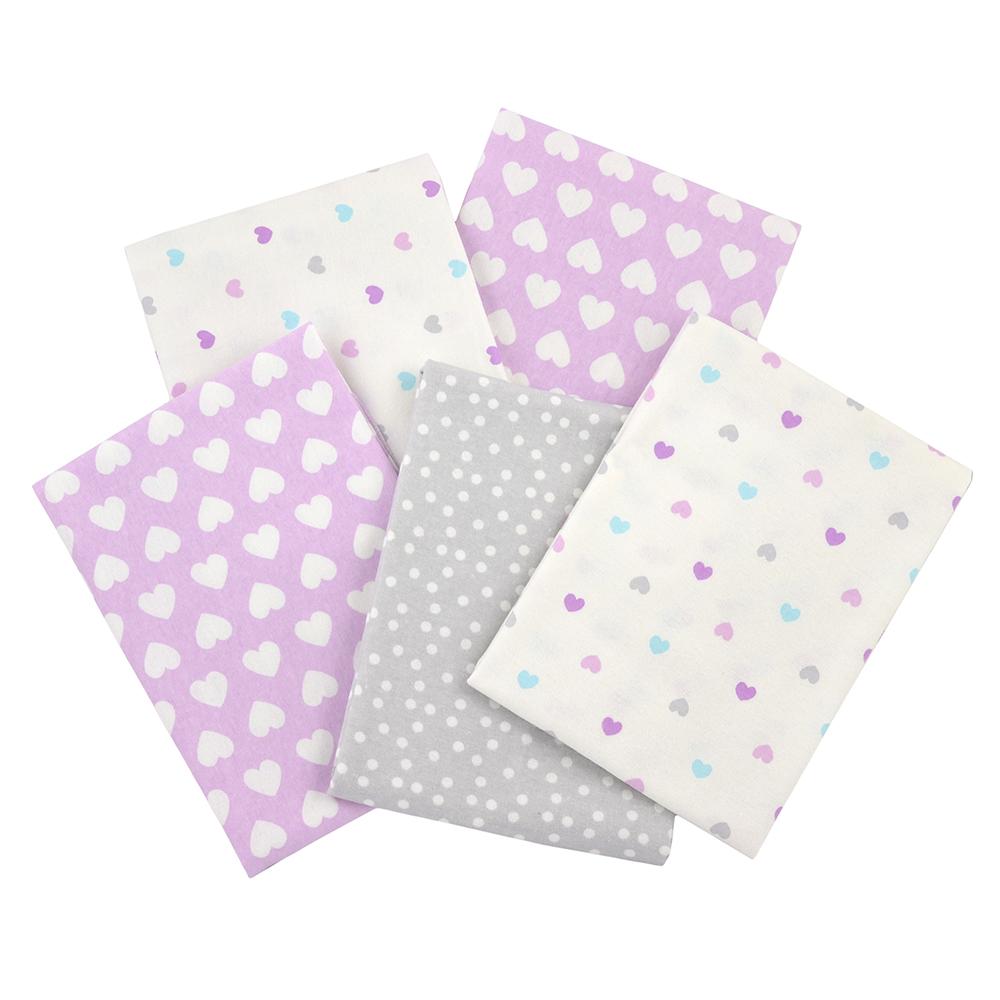 5-Pack Girls Purple Hearts Flannel Receiving Blankets