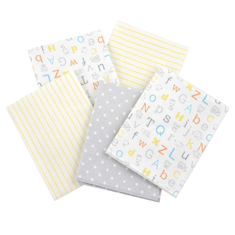 5-Pack Neutral Yellow & Grey Flannel Receiving Blankets