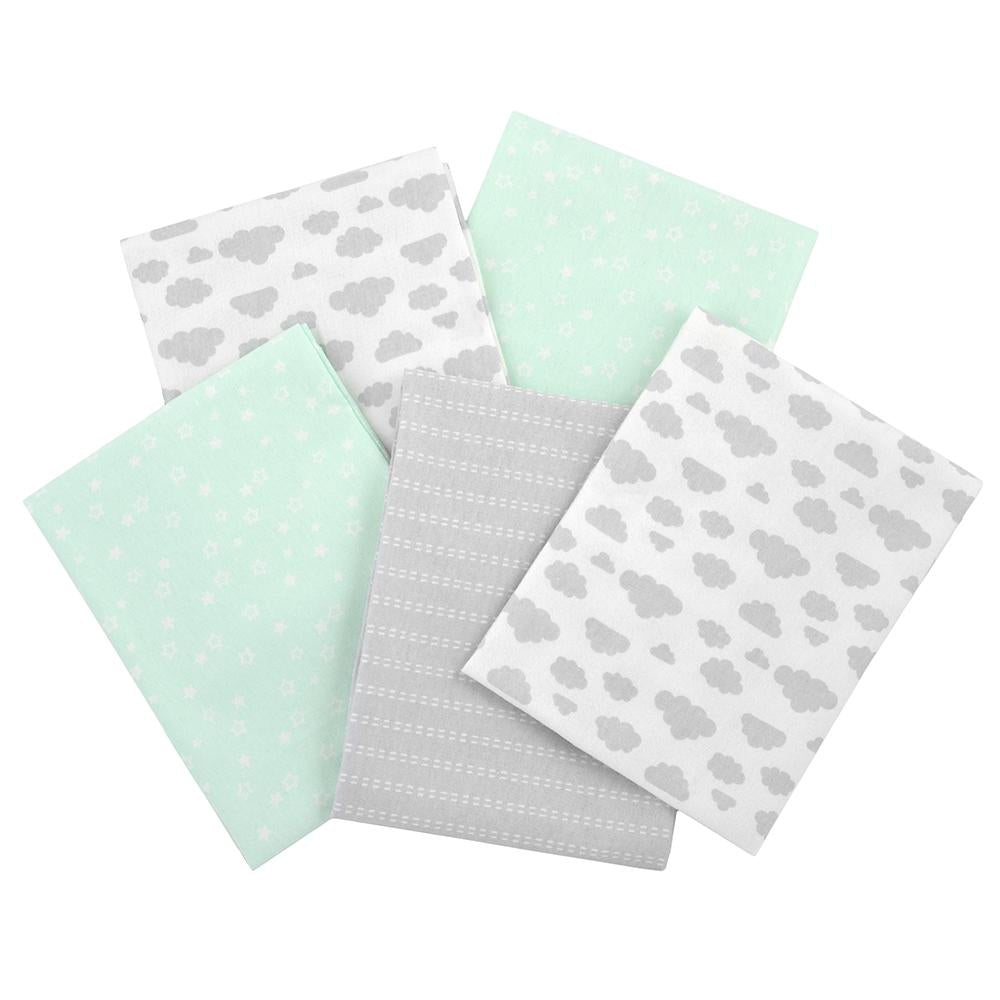 5-Pack Neutral Green & Grey Flannel Receiving Blankets