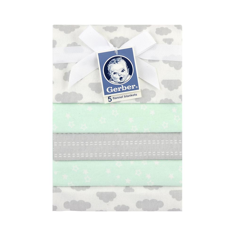 5-Pack Neutral Green & Grey Flannel Receiving Blankets, view 2