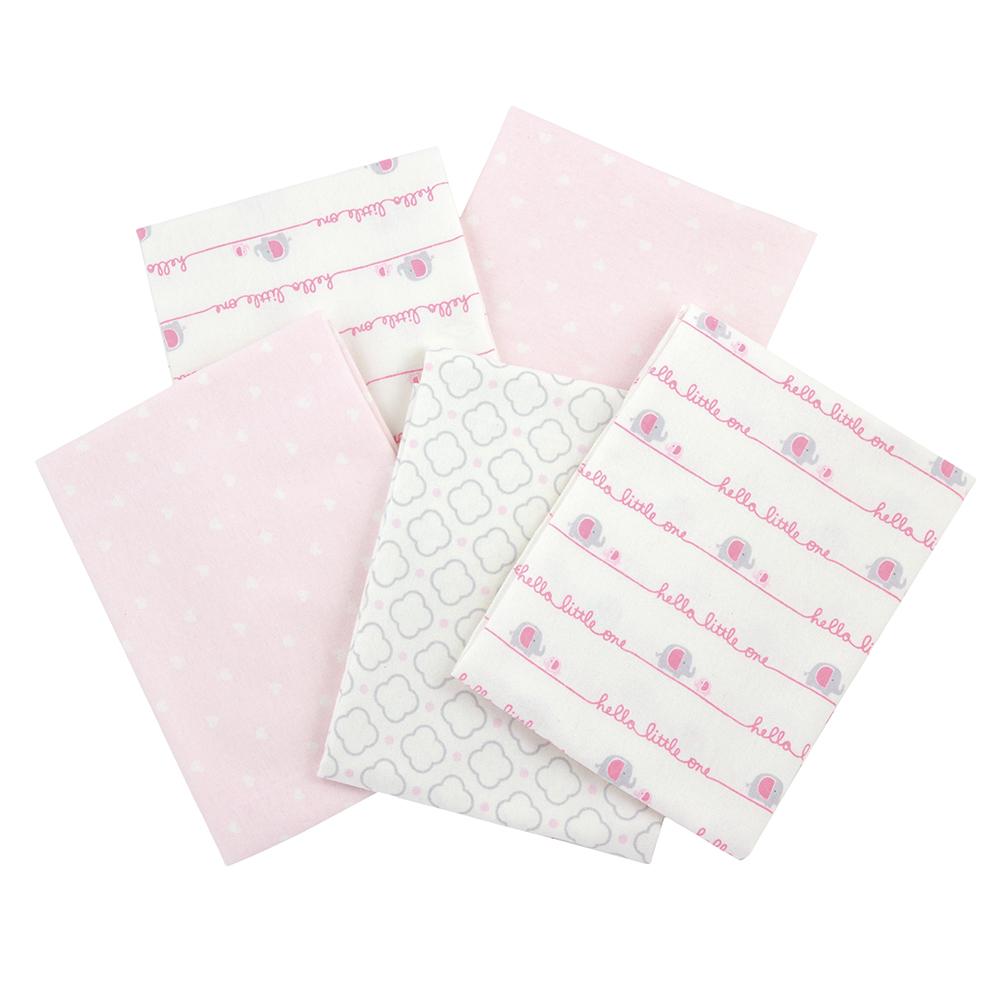 5-Pack Girls Pink Elephant Flannel Receiving Blankets