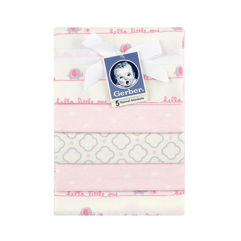 5-Pack Girls Pink Elephant Flannel Receiving Blankets, view 2