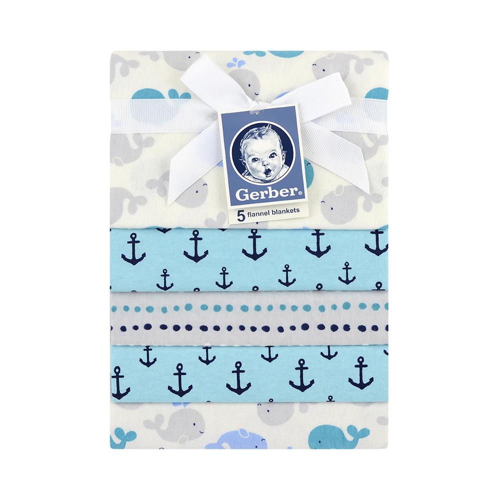 5-Pack Boys Whale Flannel Receiving Blankets, view 2