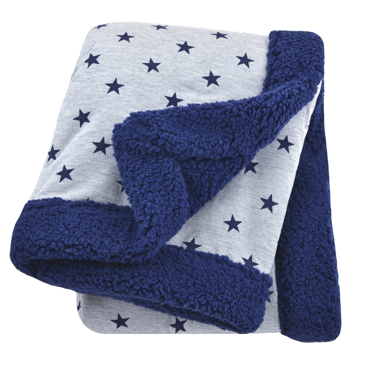 Just Born Neutral Star Plush Blanket in Navy and Heather Grey