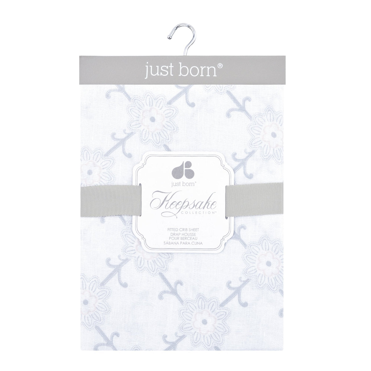 Just Born Keepsake Woven Crib Sheet - Floral Grid Print, view 2