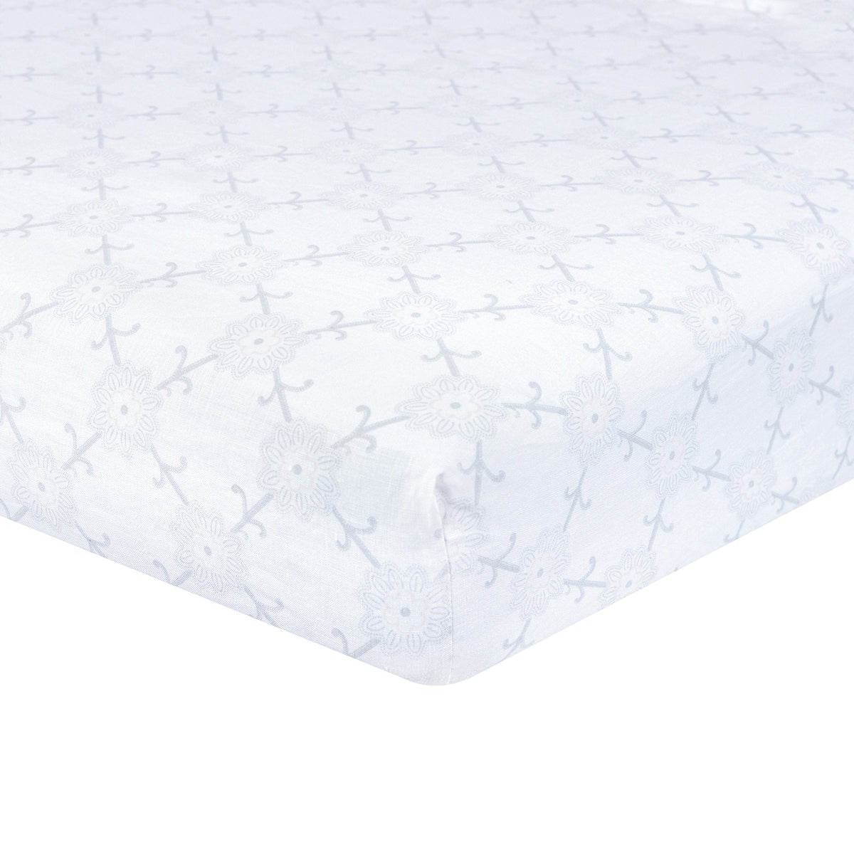 Just Born Keepsake Woven Crib Sheet - Floral Grid Print