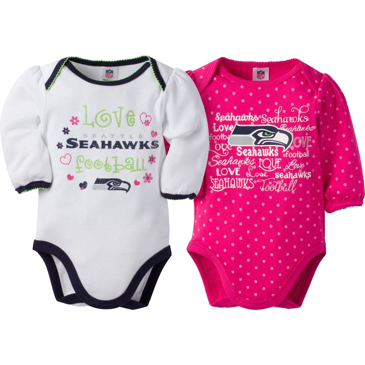 Seattle Seahawks Baby Girls 2 Pack Long Sleeve Bodysuit
