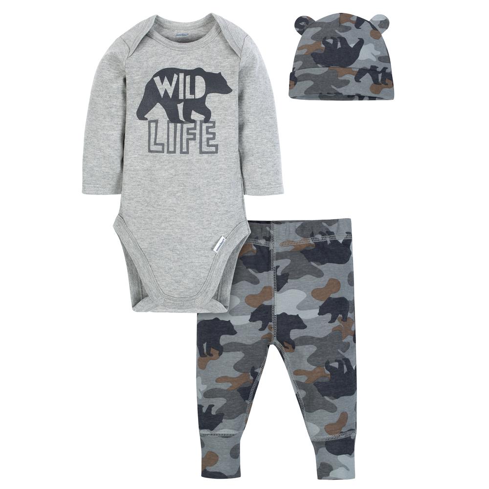 Baby Boy 3-piece Onesies Bodysuit, Pants and Cap Set - Bear