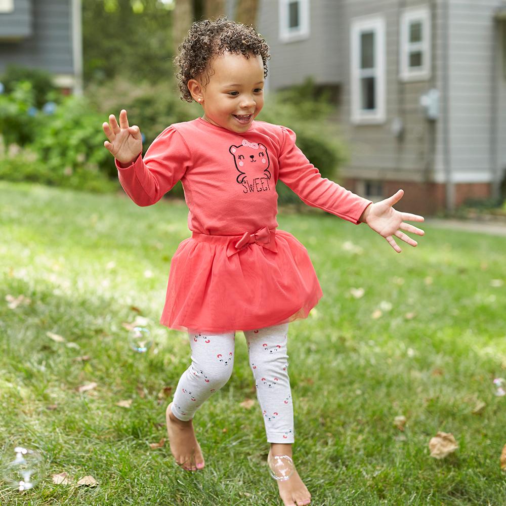 2-Piece Sweet Bear Girls Top & Tutu Leggings Set, view 2