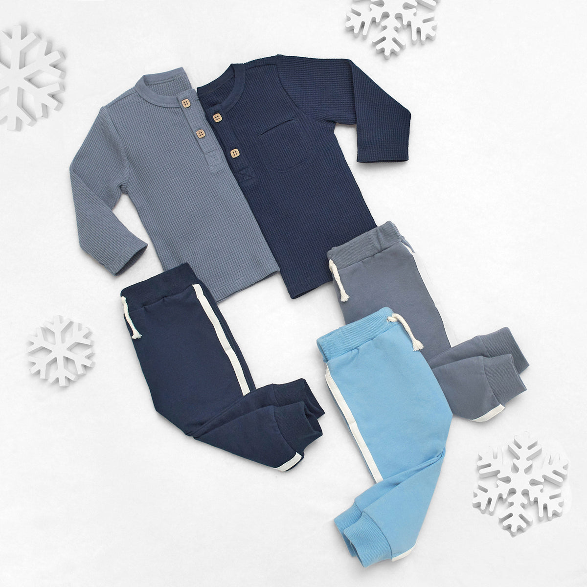 2-Pack Infant & Toddler Boys Dusty Blue & Navy Waffle Knit Henleys, view 8