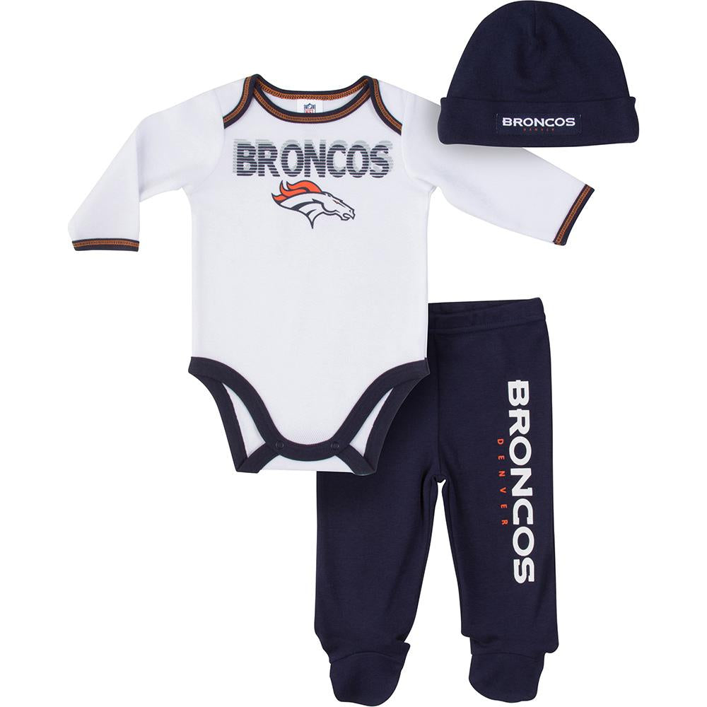 Broncos Baby Boy Bodysuit, Footed Pant and Cap Set, close-up detail 186111