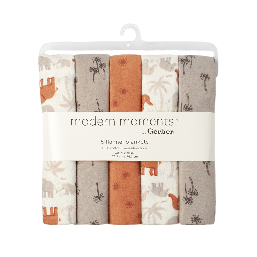 Modern Moments by Gerber Modern Moments by Gerber 5-Pack Baby Neutral Orange Flannel Blankets, close-up detail 2