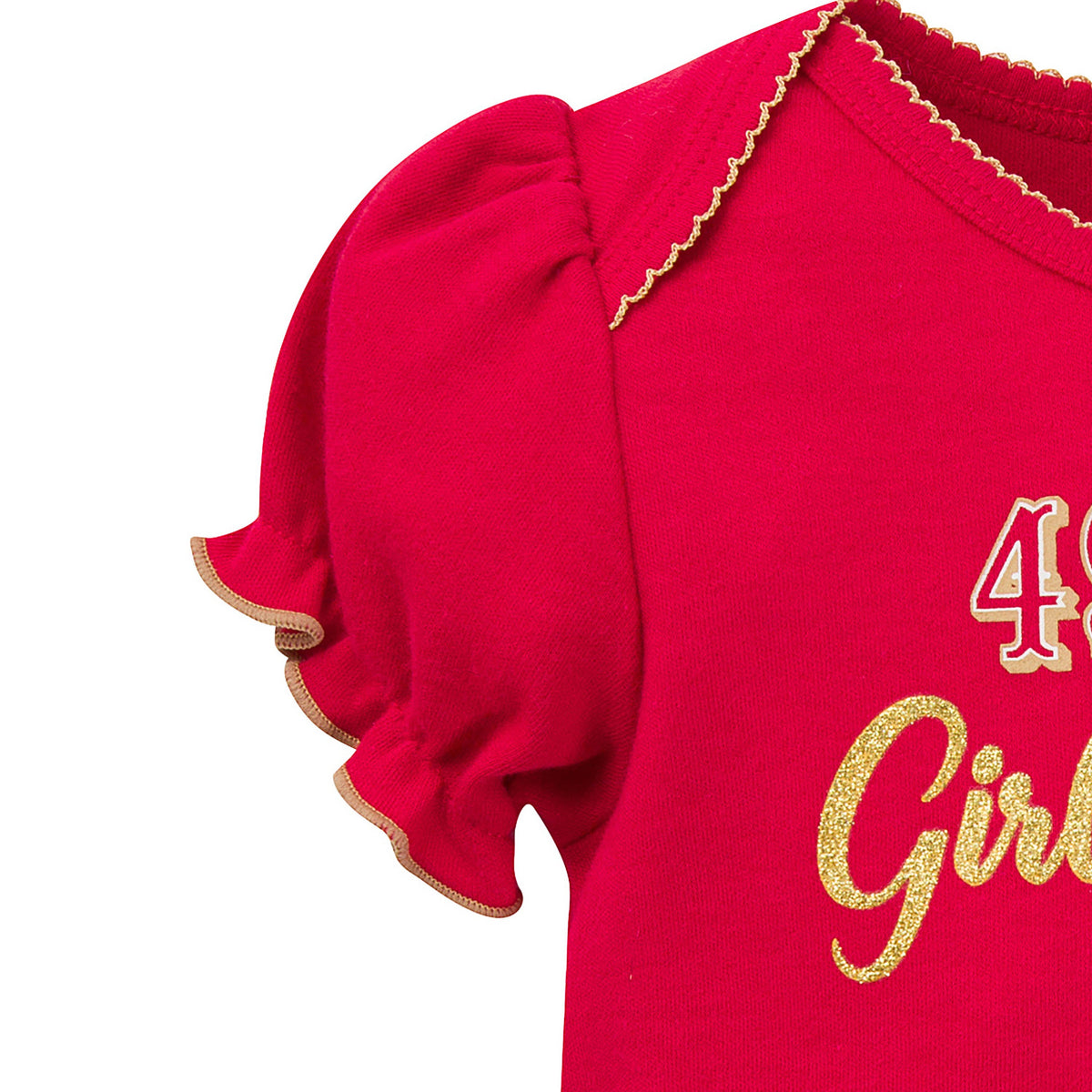 3-Pack Baby Girls 49ers Short Sleeve Bodysuits, close-up detail 2