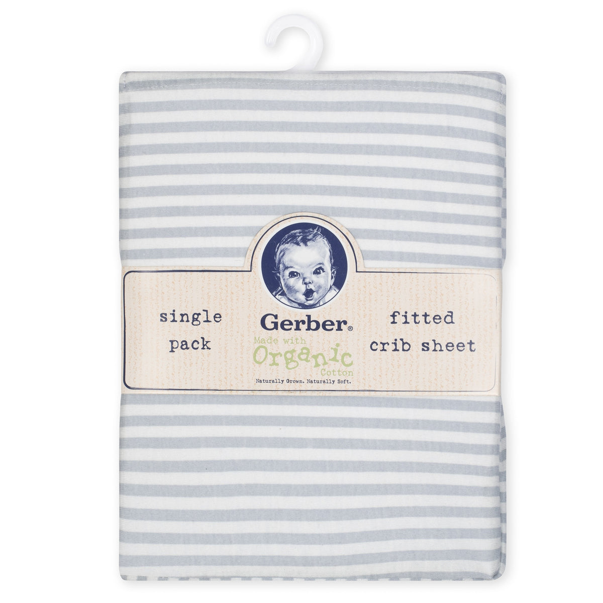 1-Pack Neutral Grey Stripe Organic Fitted Crib Sheet, view 2