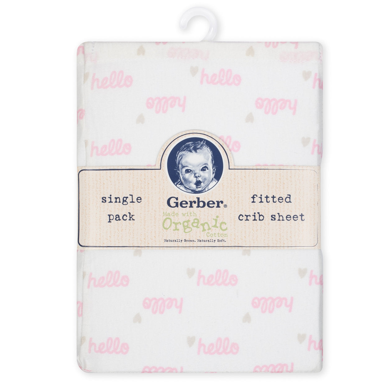 1-Pack Girls Hello Pink Organic Fitted Crib Sheet, view 2