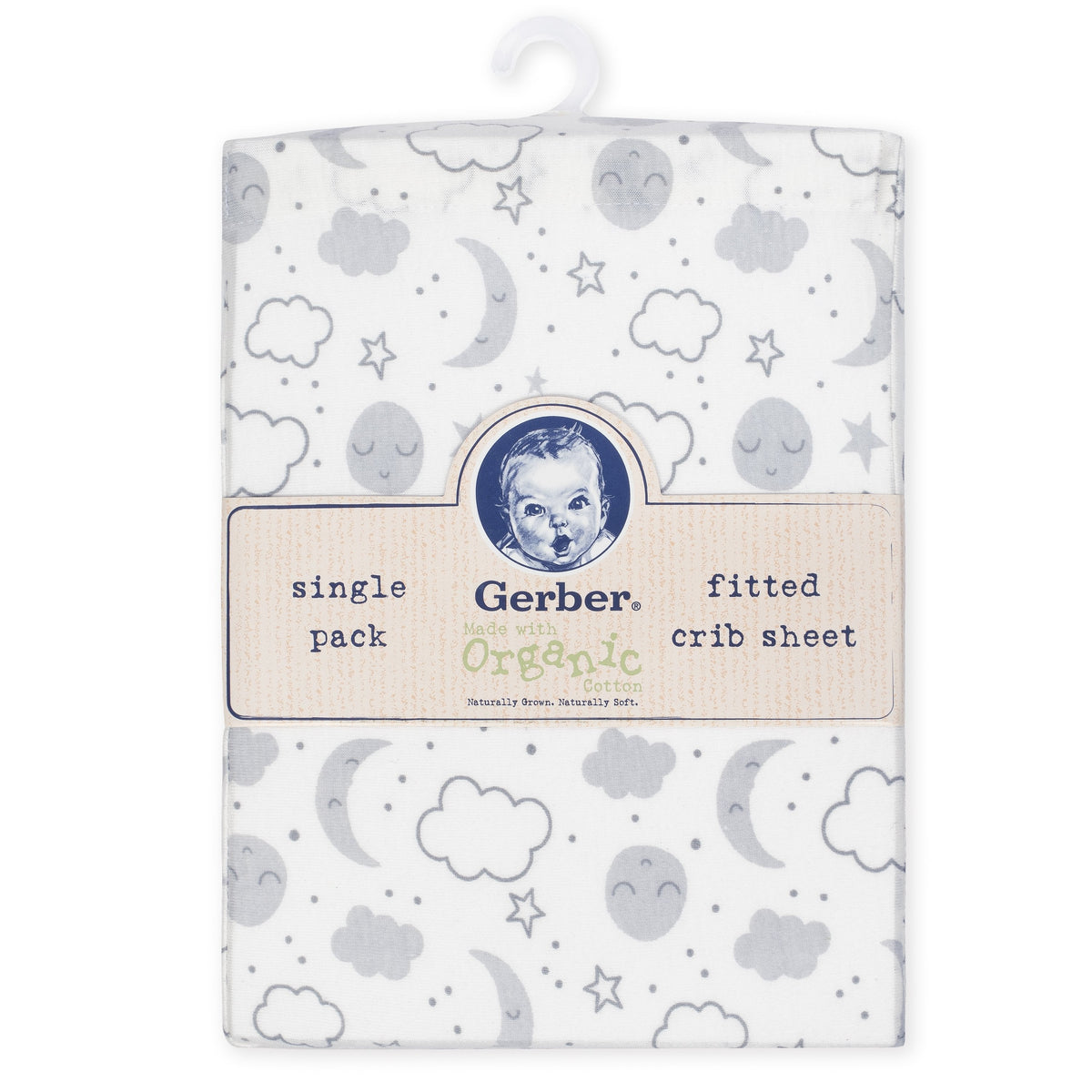 1-Pack Neutral Clouds Organic Fitted Crib Sheet, view 2