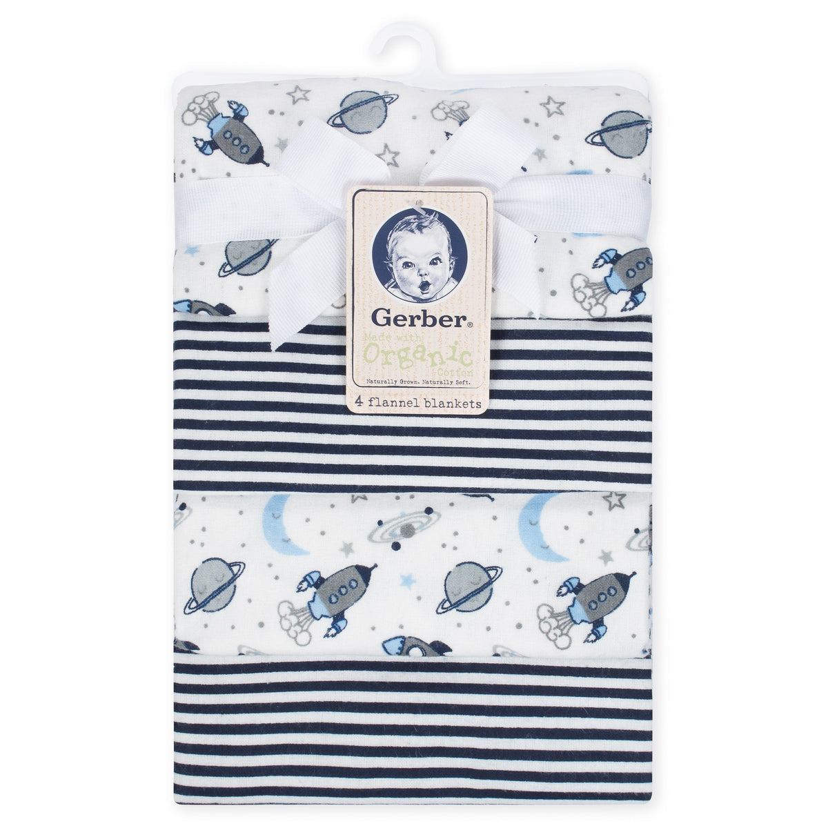 4-Pack Boys Space Organic Flannel Blankets, view 2