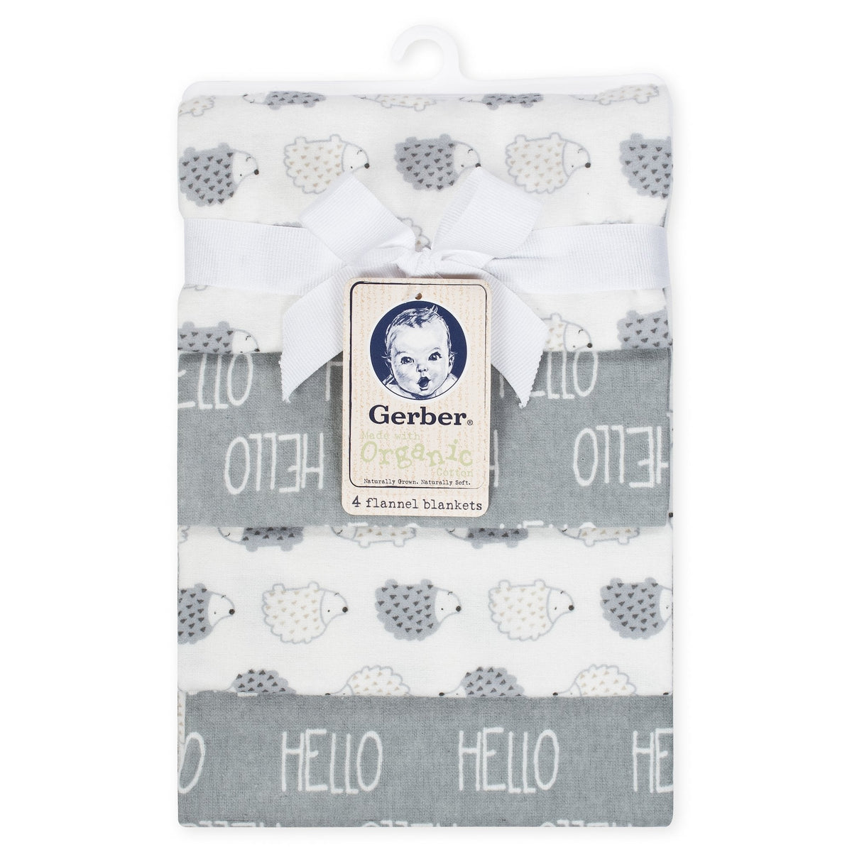 4-Pack Neutral Hedgehog Organic Flannel Blankets, view 2