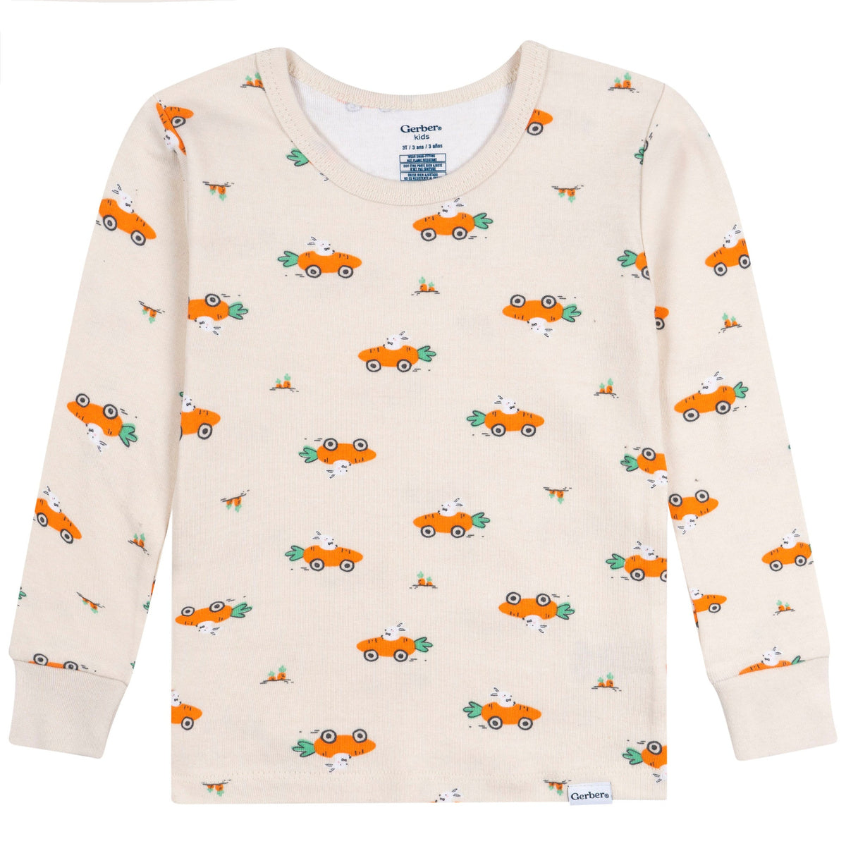 2-Piece Infant & Toddler Neutral Bunny Carrot Cars Cotton Pajamas-Gerber Childrenswear Wholesale