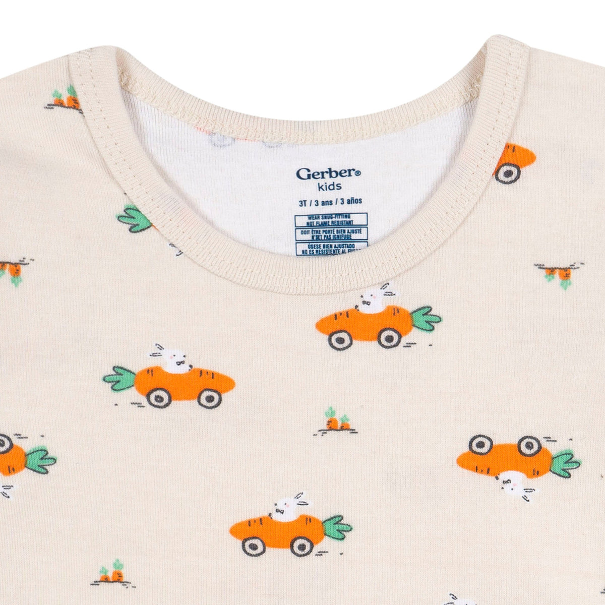 2-Piece Infant & Toddler Neutral Bunny Carrot Cars Cotton Pajamas-Gerber Childrenswear Wholesale