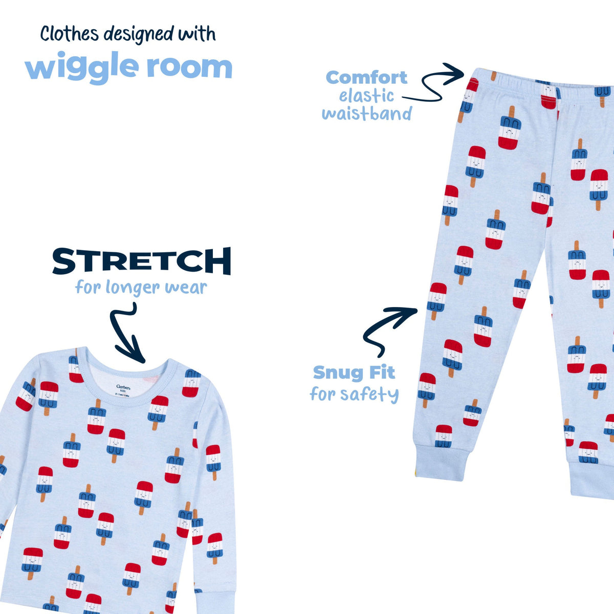 2-Piece Infant & Toddler Neutral Patriotic Popcicles Cotton Pajamas-Gerber Childrenswear Wholesale