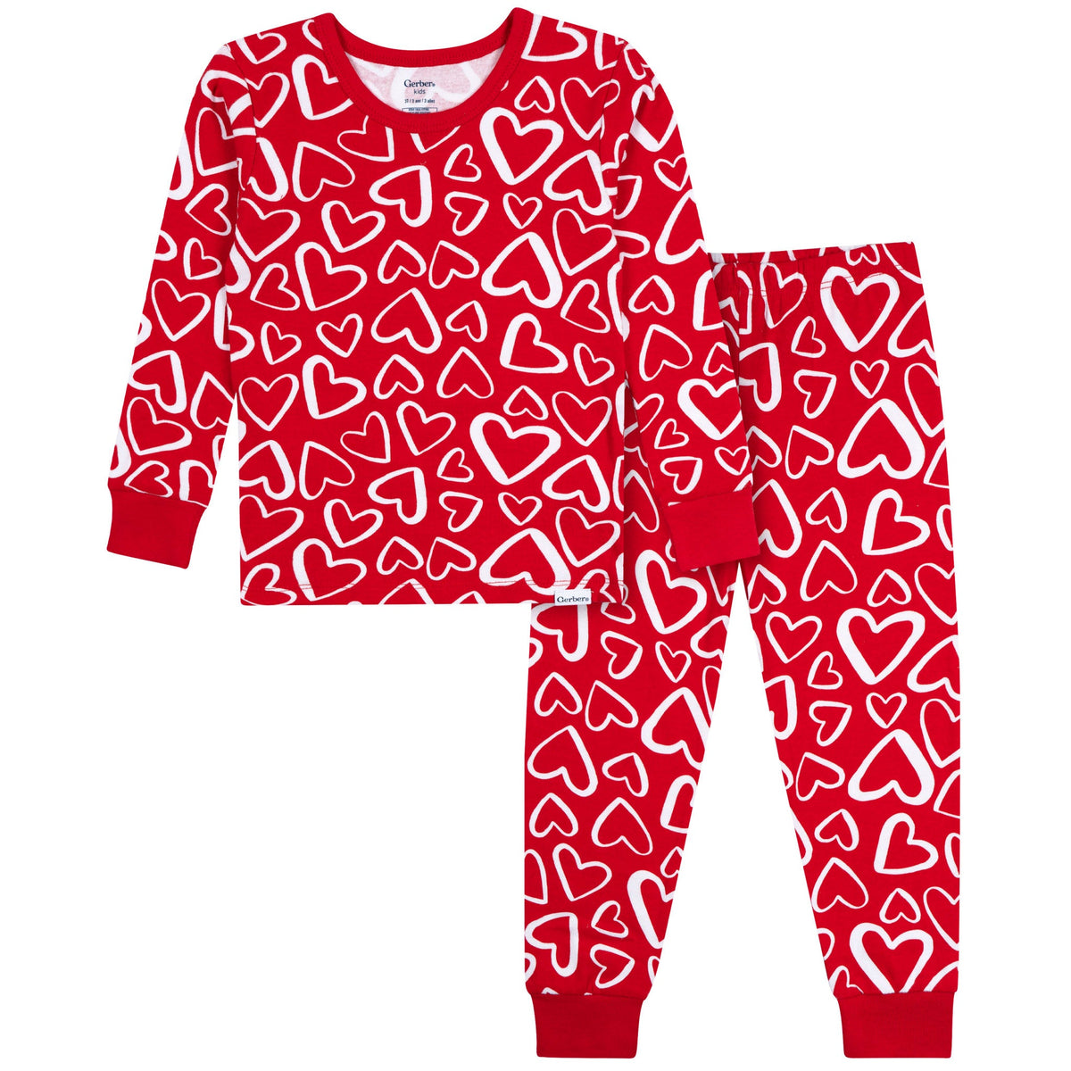 2-Piece Infant & Toddler Neutral Red Hearts Cotton Pajamas-Gerber Childrenswear Wholesale