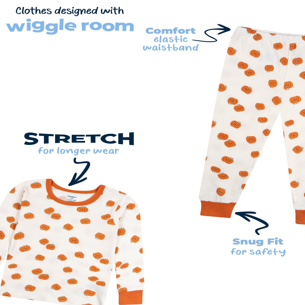 2-Piece Infant & Toddler Neutral Smiling Pumpkins Cotton Pajamas-Gerber Childrenswear Wholesale