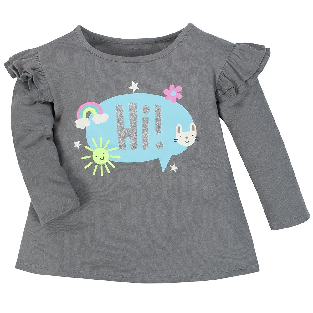 Girl Bunny and Dark Gray Heather Long Sleeve Tops, view 2