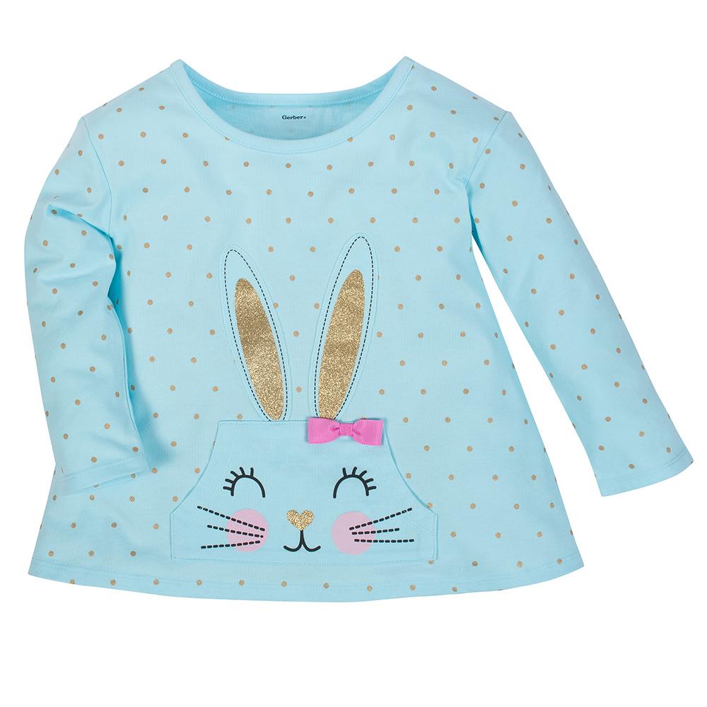 Girl Bunny and Dark Gray Heather Long Sleeve Tops, view 4