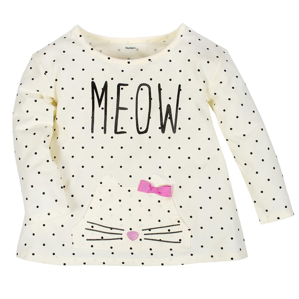 2-Pack Girls Meow & Black Stripes Long Sleeve Tops, view 2