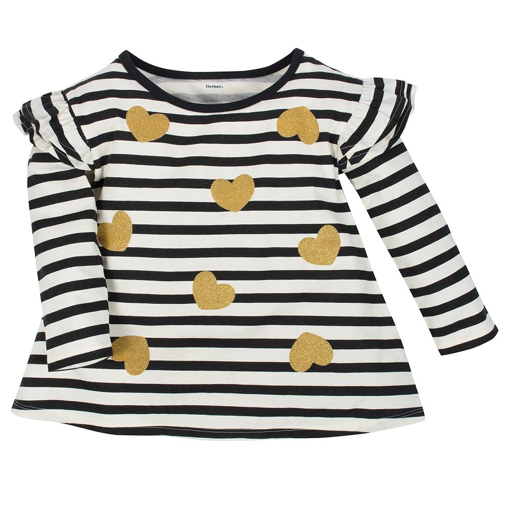 1-Pack Girls Black Stripes Long Sleeve Top