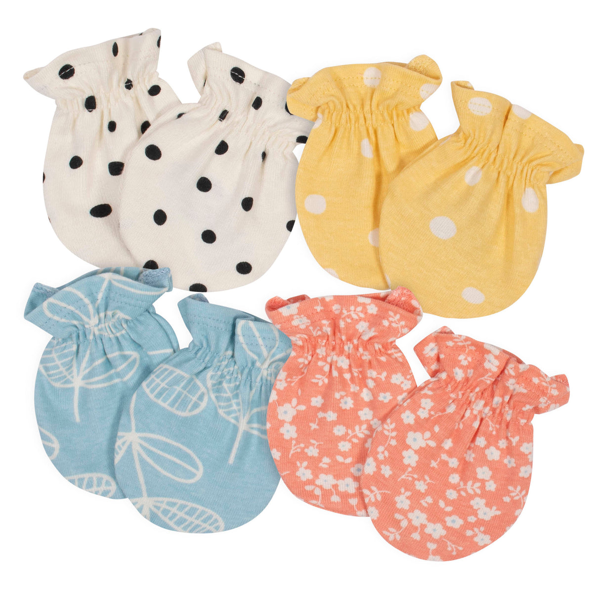 4-Pack Baby Girls Flower Pot Organic Mittens