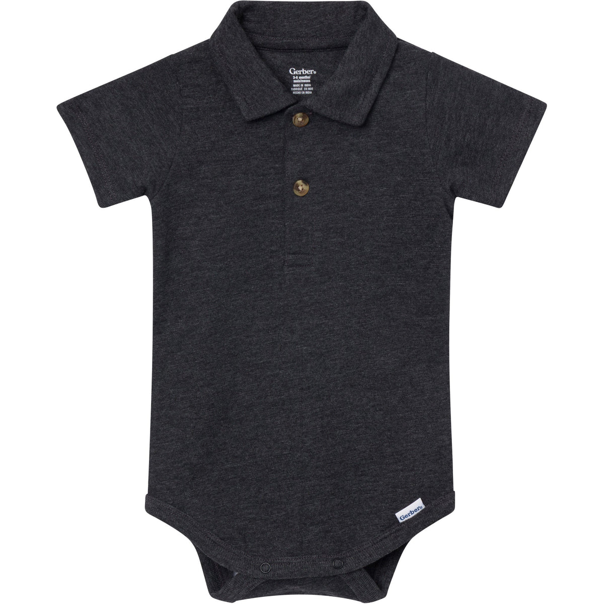 Baby Boys Black Polo Bodysuit-Gerber Childrenswear Wholesale