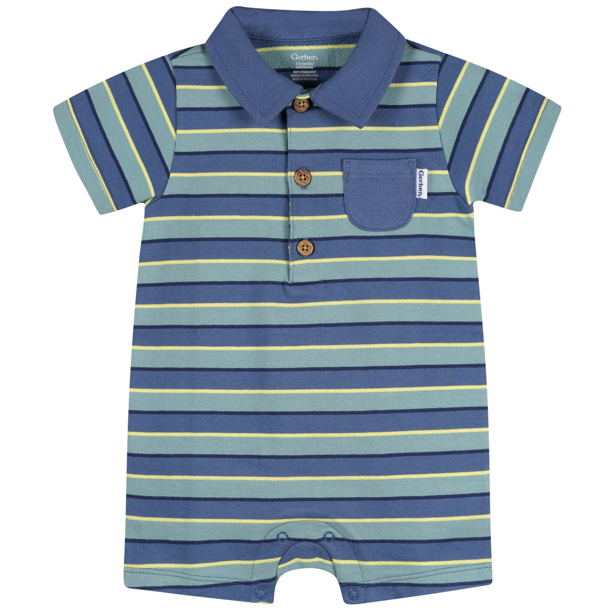 Baby Boys Blue & Green Collared Romper