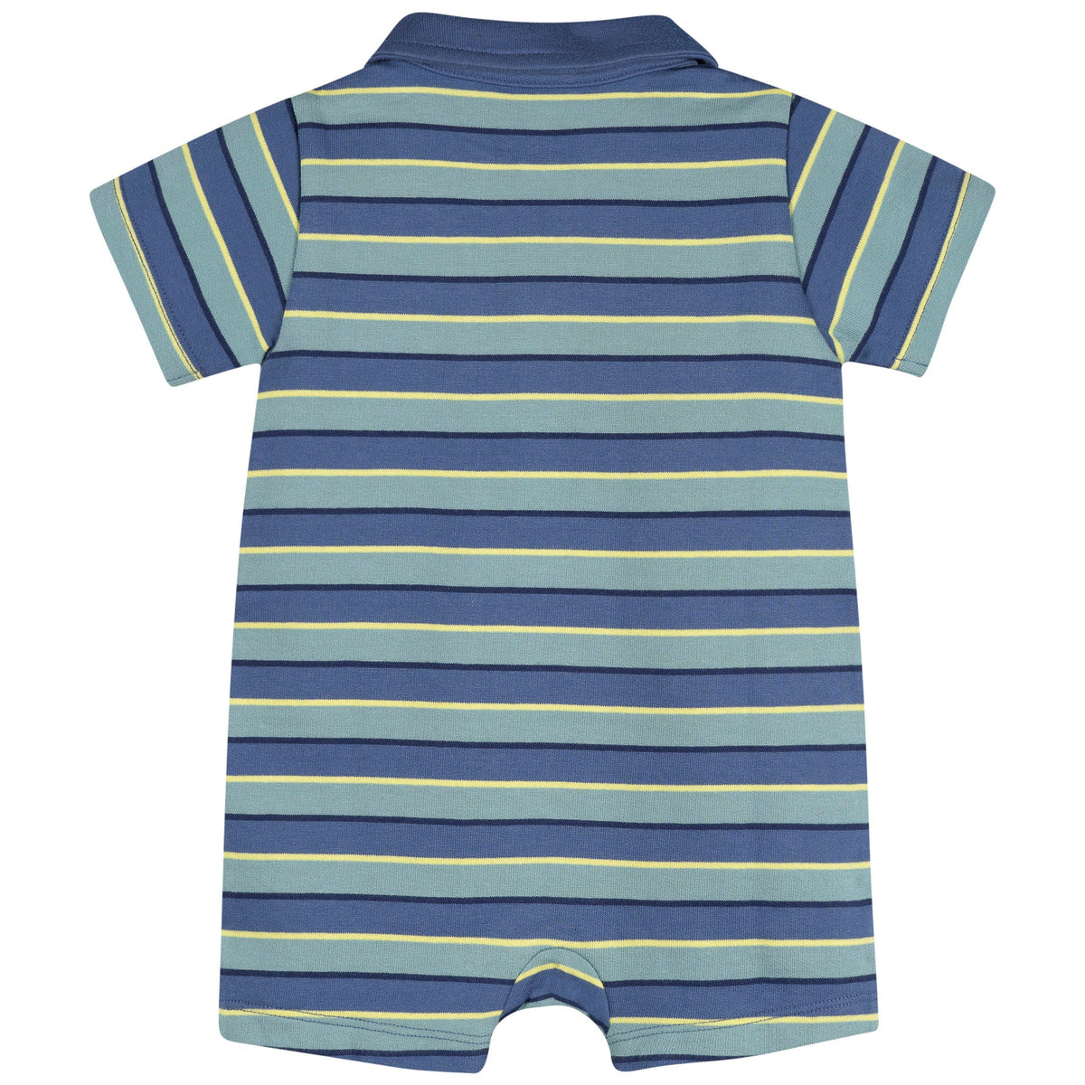 Baby Boys Blue & Green Collared Romper, view 2