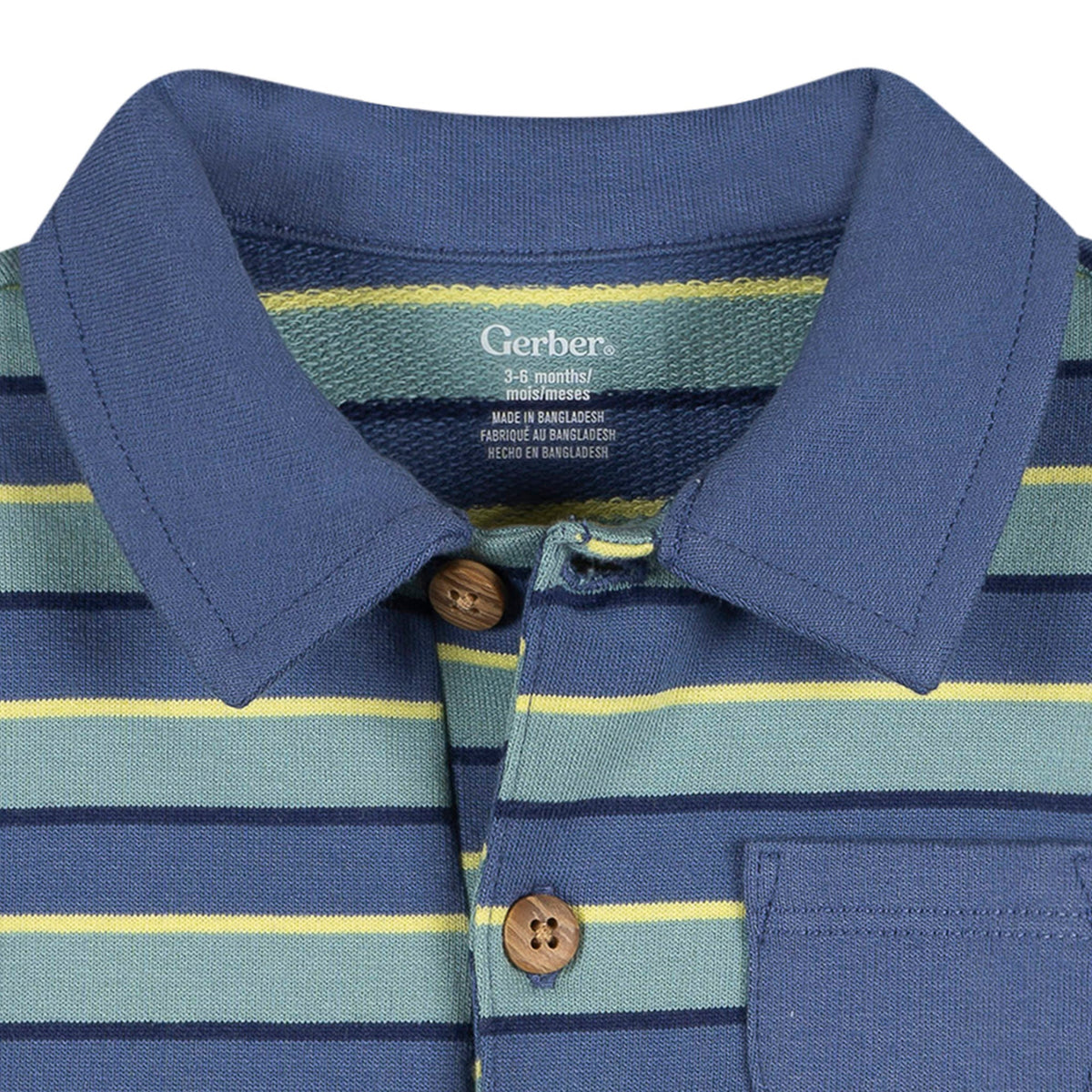 Baby Boys Blue & Green Collared Romper, view 3