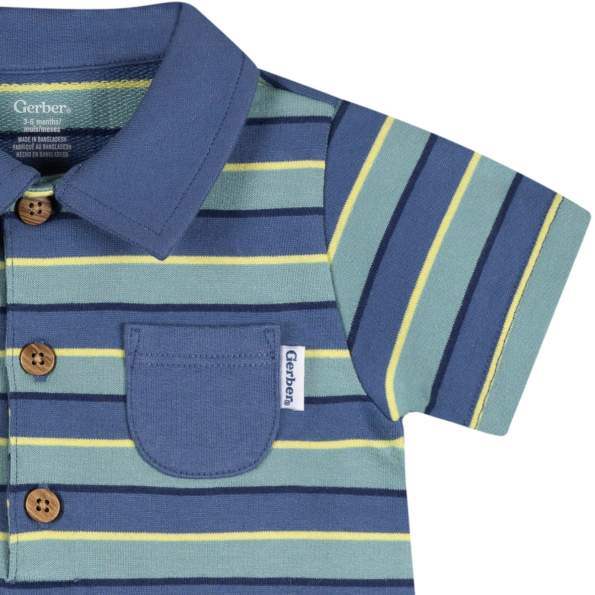 Baby Boys Blue & Green Collared Romper, view 4