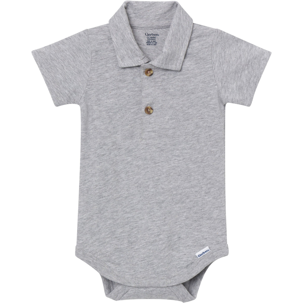 Baby Boys Gray Heather Polo Bodysuit-Gerber Childrenswear Wholesale