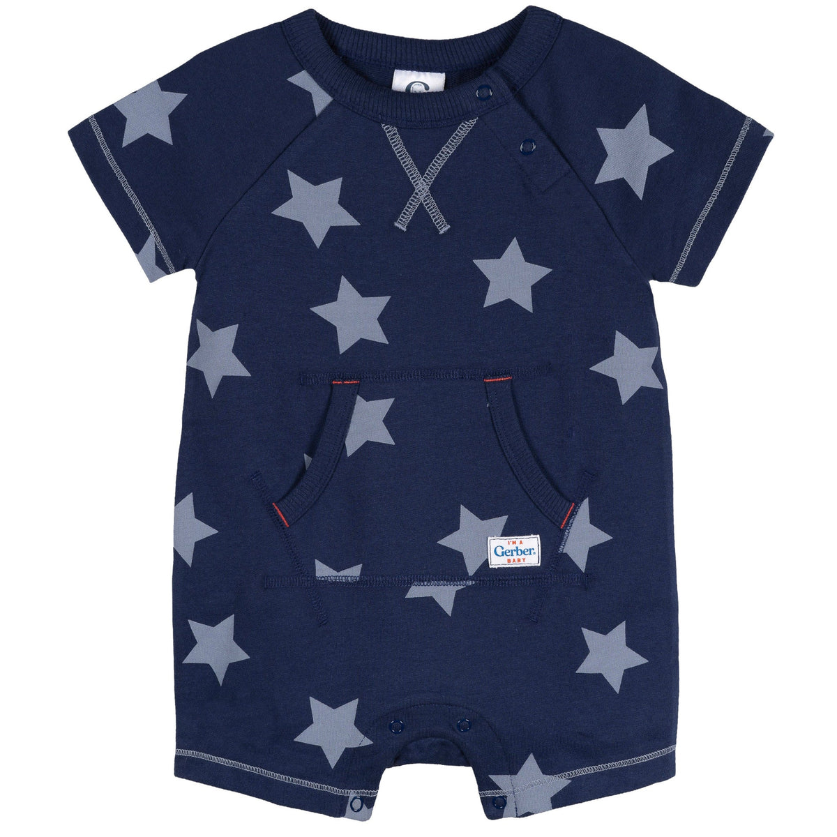 Baby Boys Navy Stars Kangaroo Pocket Romper