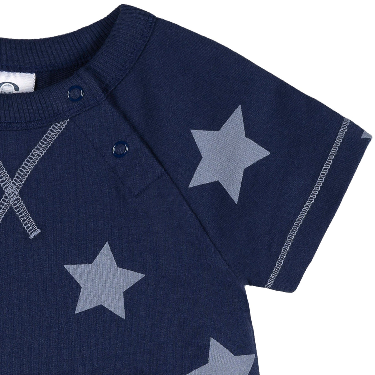 Baby Boys Navy Stars Kangaroo Pocket Romper, view 3