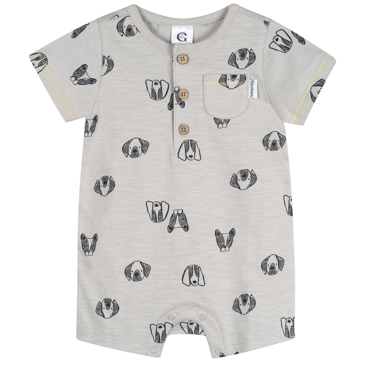 Baby Boys Puppy Dog Faces Short Sleeve Romper