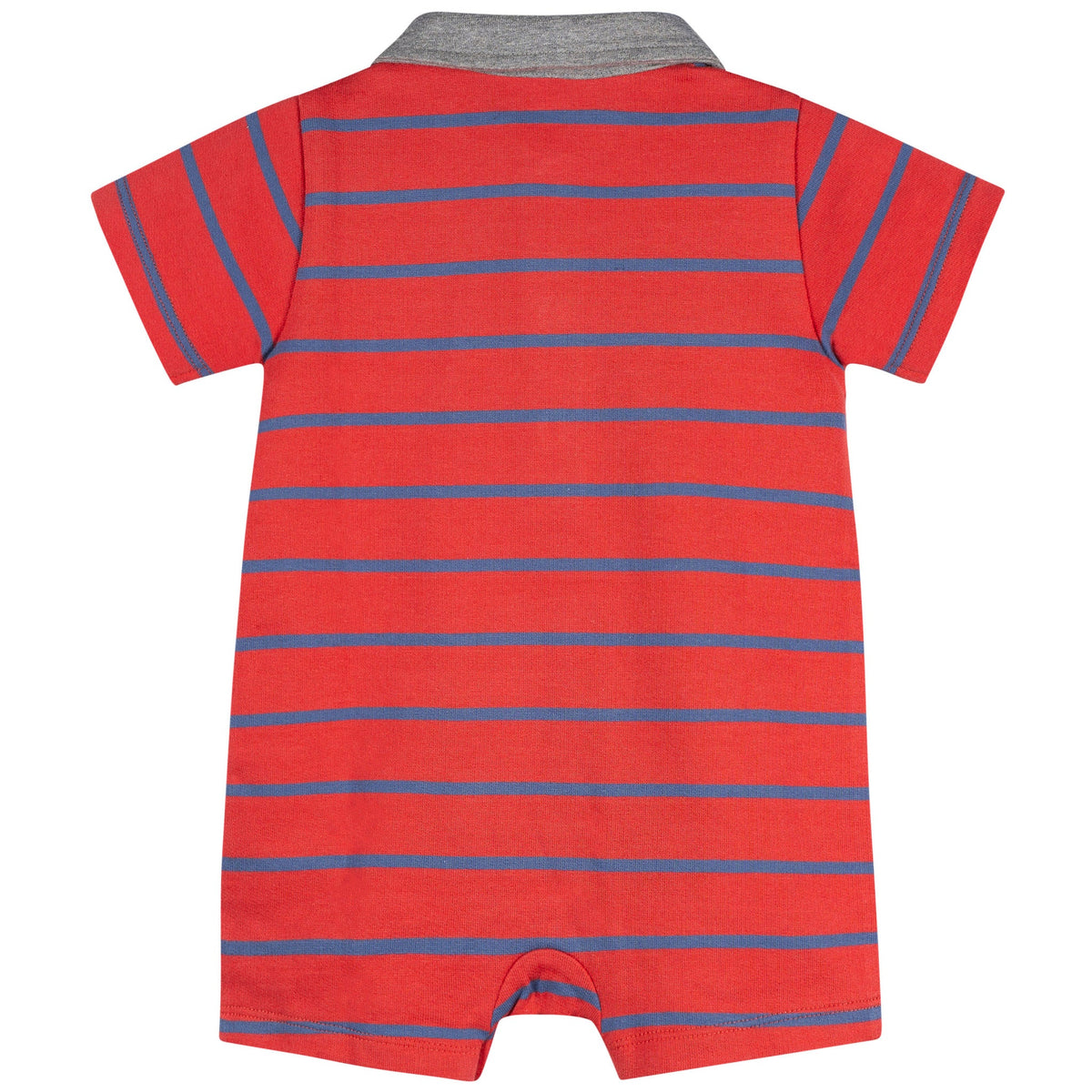 Baby Boys Red & Blue Collared Romper, view 2